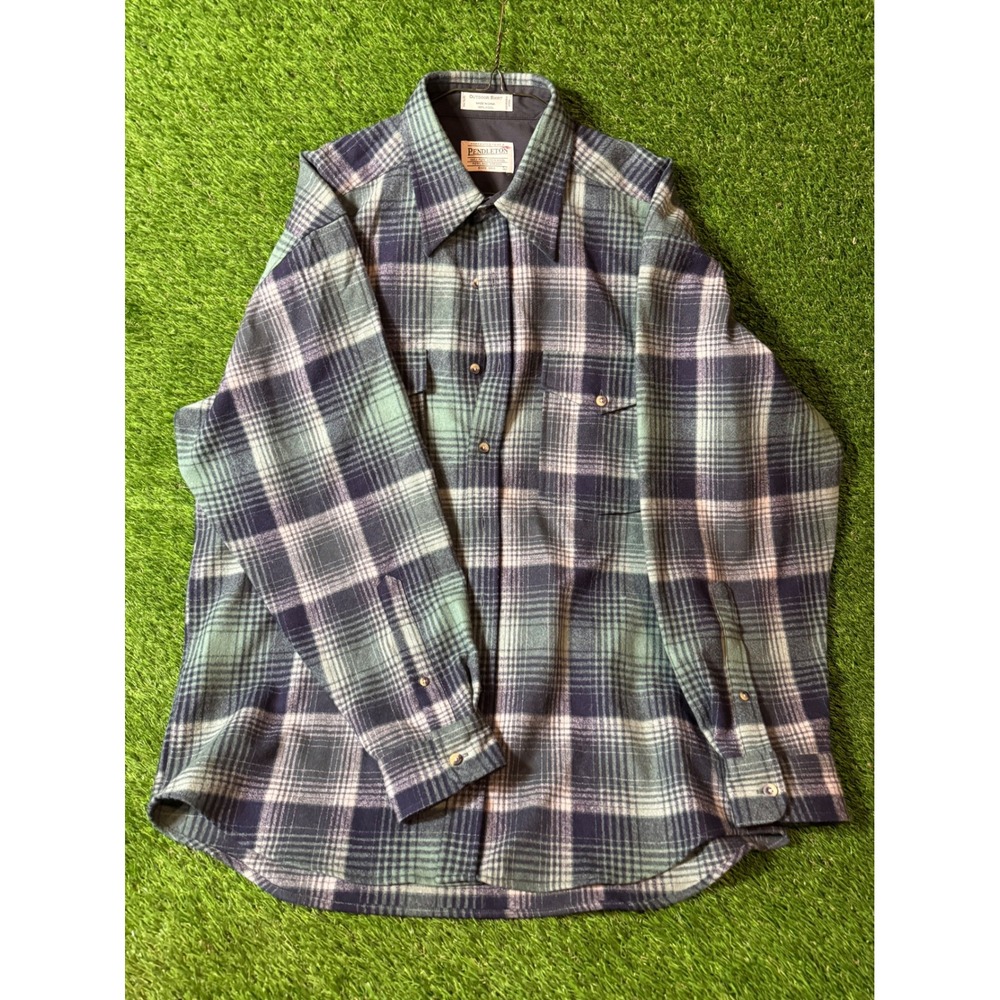 Pendleton Wool Plaid Outdoor Shirt Jacket L Navy Green Purple